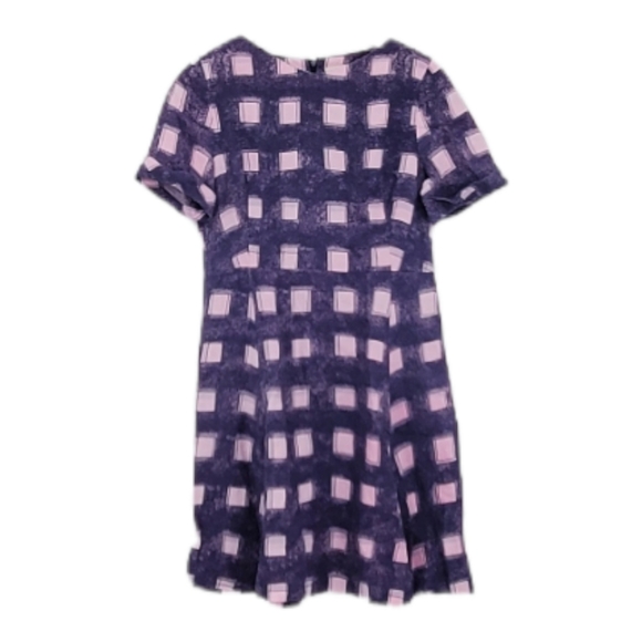 Tory Burch Short Sleeve Linen Navy and Pink Square Fit Flare Mini Dress 4 Small - Picture 3 of 13